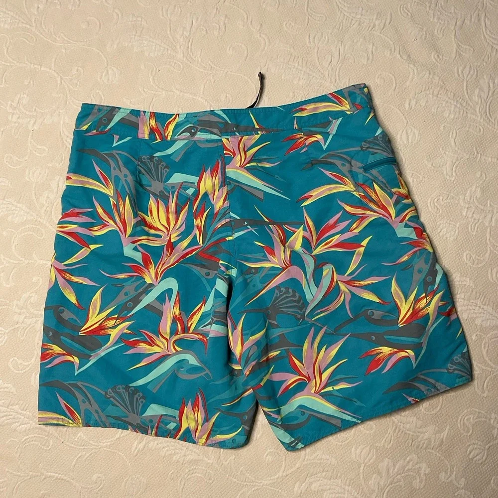 Patagonia Swim Trunks Men 35 Blue Floral Bird Of Paradise Wavefarer Board Shorts